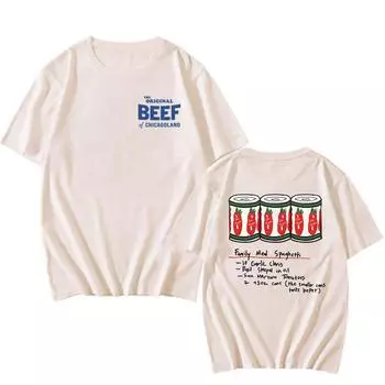 Футболки с изображением телесериала «Медведь» Футболка с принтом «Оригинальная говядина из Чикаголенда» Хлопковые повседневные футболки для мужчин и женщин Футболки с графическим принтом Топ XS белый