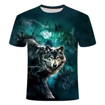 Футболки с изображением волка на 3D-принтере, модные мужские футболки с коротким рукавом, уличная одежда, мужские пальто, футболки для мужчин S