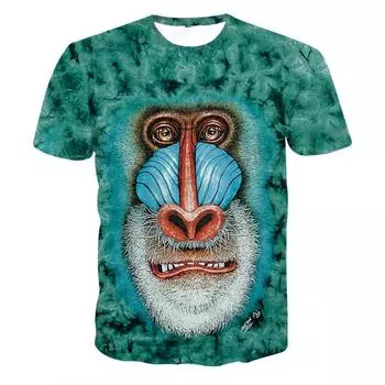 Футболки с изображением животных и волков, мужские летние футболки с изображением шимпанзе, мужская уличная одежда, 3D-принт, модные футболки с коротким рукавом и круглым вырезом S