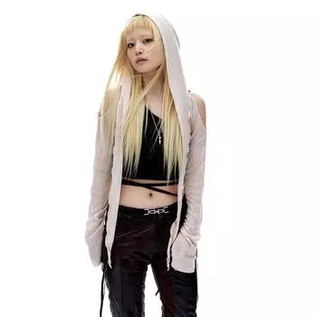 Футболки с капюшоном и длинными рукавами, сексуальные футболки в стиле Харадзюку с открытыми плечами, женские Y2k, эстетичная уличная одежда в стиле гранж, укороченный топ, тонкий кардиган S абрикосовый