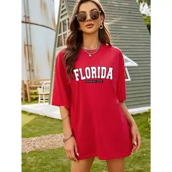 Футболки с классическим буквенным узором Florida Sunshine State USA City для женщин, свободная одежда больших размеров, 100% хлопок, уличная футболка S