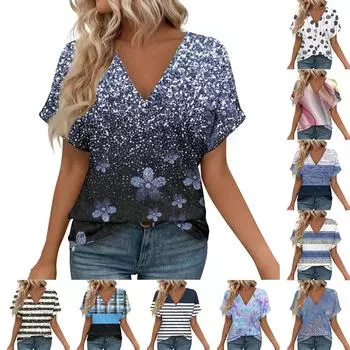 Футболки с коротким рукавом, футболки с v-образным вырезом, женские модные топы, модные легкие, мягкие повседневные летние наряды S
