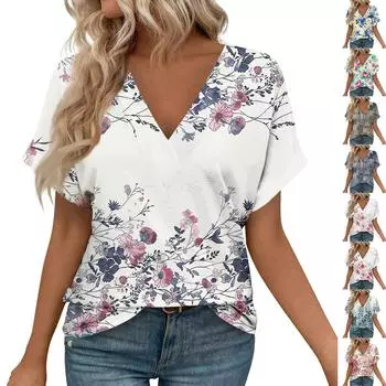 Футболки с коротким рукавом, футболки с v-образным вырезом, женские модные топы, модные легкие, мягкие повседневные летние наряды L синий