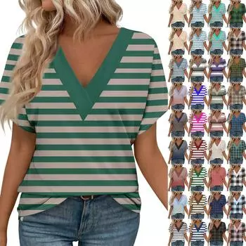 Футболки с коротким рукавом, футболки с v-образным вырезом, женские модные топы, модные легкие, мягкие повседневные летние наряды XL