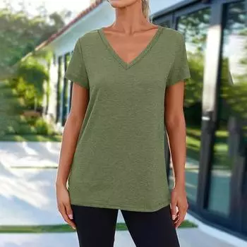 Футболки с коротким рукавом и V-образным вырезом, футболки для женщин, модные топы, модный легкий мягкий повседневный летний топ L