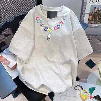 Футболки с круглым вырезом и принтом букв для мужчин и женщин, летние модные трендовые повседневные удобные топы из чистого хлопка для пар с короткими рукавами M чёрный