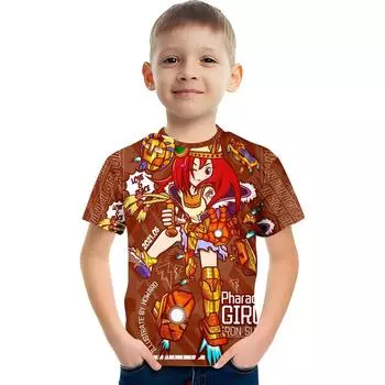 Футболки с круглым вырезом с 3D-цифровой печатью для мальчиков и девочек, повседневные футболки с анимированными узорами, летний модный тренд 110