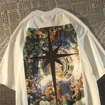 Футболки с круглым вырезом с принтом «Боги и звезды» для мужчин и женщин из чистого хлопка, летняя мода, повседневная, удобная, с короткими рукавами, для пар, Harajuku S белый
