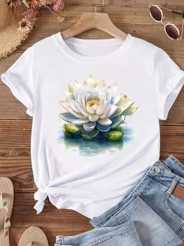 Футболки с милым цветочным принтом, повседневная мода, футболка с коротким рукавом и круглым вырезом, одежда для женщин, футболка с 3D-принтом, женская одежда S