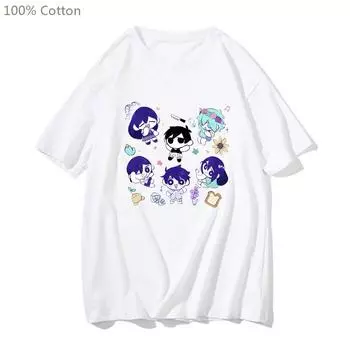 Футболки с милыми мультяшными аниме-футболками Omori, удобная модная футболка с мангой, 100% хлопок, футболка с коротким рукавом Harajuku для мужчин и женщин XS белый