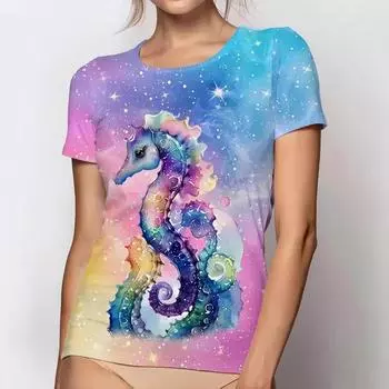 Футболки с мультяшным принтом 3D, летние, новые, с круглым вырезом и короткими рукавами, из дышащей легкой ткани для женщин, повседневная спортивная футболка, топ S