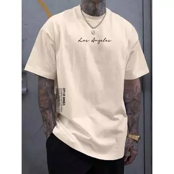 Футболки с надписью «Los Angeles City Of Angels» с надписью «Live Graphic», мужские дышащие футболки, летняя хлопковая футболка, свободная футболка в стиле хип-хоп, большого размера S хаки
