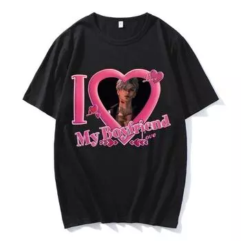 Футболки с надписью «Я люблю своего парня» Sylus Футболки с надписью «Любовь и глубокий космос» Горячие игровые футболки ко Дню святого Валентина Идеальный топ Женская модная одежда Футболки XS чёрный