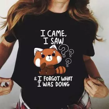 Футболки с надписью «Я пришел, увидел, забыл, что делаю» с коротким рукавом в стиле Харадзюку, черная футболка, летние женские футболки S чёрный