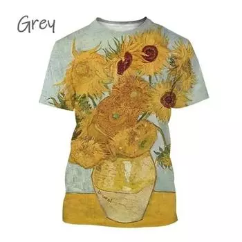 Футболки с подсолнухами, уличная одежда с 3D принтом Ван Гога, мужская и женская модная футболка большого размера с короткими рукавами, летние детские топы, одежда S белый