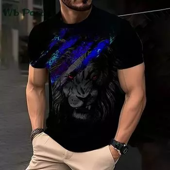 Футболки с принтом 3D льва Футболки с коротким рукавом Мужская одежда O-образный вырез Мужская одежда с принтом животных Футболки для мужчин Уличные топы S
