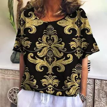 Футболки с принтом абстрактной живописи, футболка Harajuku для женщин, с коротким рукавом и круглым вырезом, летние женские толстовки, свободные футболки в этническом стиле 6XL