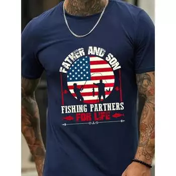 Футболки с принтом американского флага 3D, с рисунком отца и сына, с круглым вырезом, коротким рукавом, свободная, увеличенная футболка S