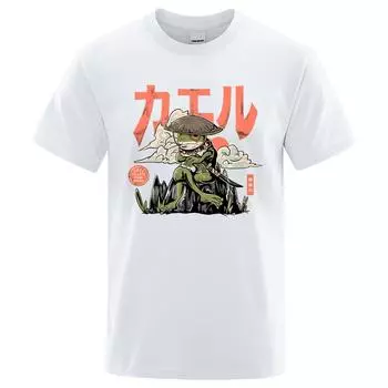 Футболки с принтом аниме «The Last Frog Samurai», мужские повседневные дышащие футболки, рубашки с круглым вырезом, свободный топ из хлопка с коротким рукавом S