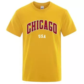 Футболки с принтом «Chicago Usa City Street Letter», мужские и женские хлопковые рубашки, свободные дышащие футболки, модные топы с круглым вырезом и свободными рукавами S красный