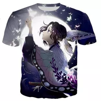 Футболки с принтом «Demon Slayer Kochou Shinobu Anime 3D» для мужчин и женщин с коротким рукавом, свободные футболки Harajuku, топы, детская одежда L