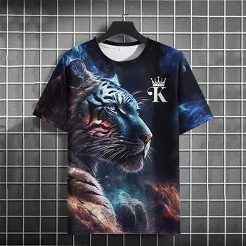 Футболки с принтом Fierce Animal 3D для мужчин, винтажные мужские футболки, летние топы с коротким рукавом, модные футболки больших размеров для мужчин, уличная одежда, новинка S