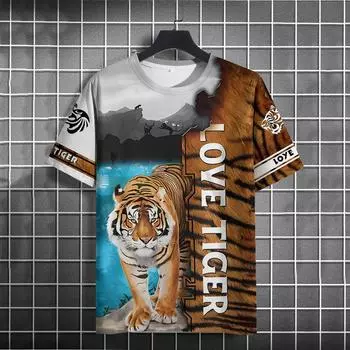 Футболки с принтом Fierce Animal 3D для мужчин, винтажные мужские футболки, летние топы с коротким рукавом, модные футболки больших размеров для мужчин, уличная одежда, новинка S