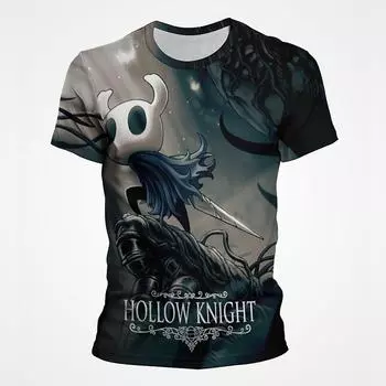 Футболки с принтом Game Hollow Knight, винтажные футболки с коротким рукавом и 3D-принтом, модные летние повседневные мужские топы, одежда, футболка S