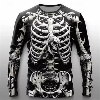 Футболки с принтом «Хэллоуин, ужас, череп, скелет» 3D, для мужчин и женщин, модные футболки с длинным рукавом, свитера Harajuku, футболки, верхняя детская одежда S
