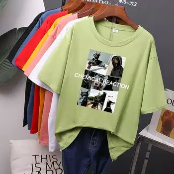 Футболки с принтом химической реакции, женская одежда, футболка, модная уличная одежда с круглым вырезом для девочек, повседневная женская одежда