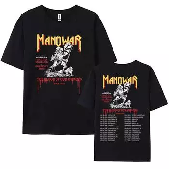 Футболки с принтом хип-хоп-группы Manowar The Blood Our Enemies Tour 2025 Футболки с коротким рукавом из хлопка Футболка с графическим принтом XS