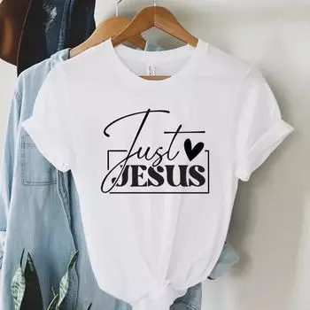 Футболки с принтом Just Love Jesus для женщин, футболка с надписью Christian Jesus, топы Harajuku с графикой для женщин, летняя религиозная христианская футболка 4XL бежевый