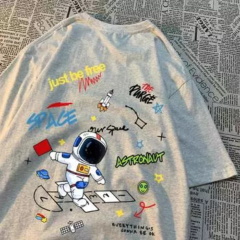 Футболки с принтом «Космический астронавт Just Be Free» для мужчин и женщин, модные повседневные топы, футболки в стиле хип-хоп больших размеров, повседневные летние футболки с коротким рукавом S бежевый