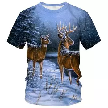 Футболки с принтом «Лесной олень» 3D, уличная одежда для мужчин, повседневная, свободного покроя, с коротким рукавом, футболки, топы, одежда 3XL