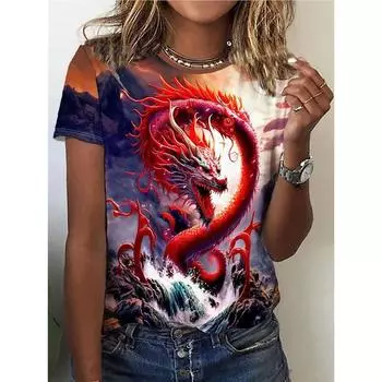 Футболки с принтом «Летний дракон, феникс, облако» с 3D-принтом для женщин, уличная одежда, повседневная мода 2000 года, футболка с коротким рукавом, футболки с круглым вырезом, топы, одежда S
