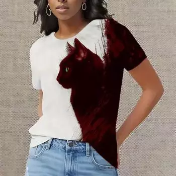 Футболки с принтом «Милый кот» 3D, летняя новая круглая горловина с короткими рукавами, дышащая легкая ткань для женщин, повседневная спортивная футболка, топ XS