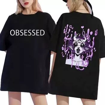 Футболки с принтом OBSESSED Demon Oni Yandere Lovesick Monster Girl, футболка с рисунком аниме, женская футболка унисекс, манга, повседневная футболка с коротким рукавом L