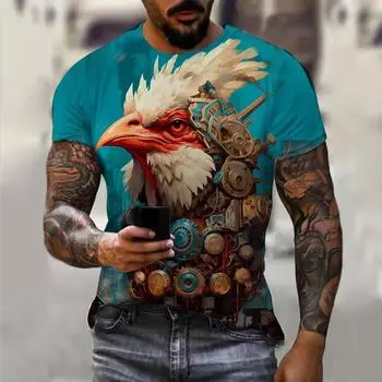 Футболки с принтом петуха в виде животных 3D для мужчин, свободные топы, повседневная уличная одежда, футболка с короткими рукавами, летняя мужская одежда S