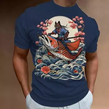 Футболки с принтом японских кошек для мужчин, ретро-мода, футболки с коротким рукавом, мужская одежда, свободный повседневный топ, летний быстросохнущий пуловер S