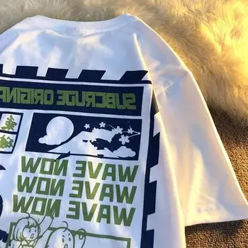 Футболки с принтом Ride The Wind and Waves для мужчин и женщин в стиле ретро, летняя модная тенденция, повседневный удобный топ из чистого хлопка для пар, топ с короткими рукавами Harajuku S белый