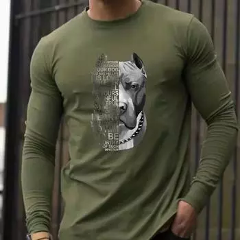 Футболки с принтом «Собака» и буквами, мужские футболки с длинным рукавом, повседневные свитера с круглым вырезом, мужская одежда больших размеров XS белый