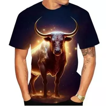 Футболки с принтом Summer Bull 3D Streetwear Мужская мода Повседневная футболка большого размера с круглым вырезом и короткими рукавами Футболки Топы Одежда M