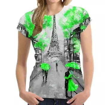 Футболки с принтом Summer Paris 3D, женская уличная одежда, повседневная мода, красивая футболка с коротким рукавом, детский футболки с круглым вырезом, топы, одежда L