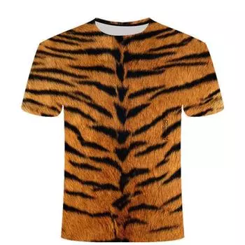 Футболки с принтом тигровой шкуры и леопарда, 3D-принт, летняя футболка, модная детская, повседневная, для мальчиков и девочек, с круглым вырезом, кавайная футболка, топы, одежда 170