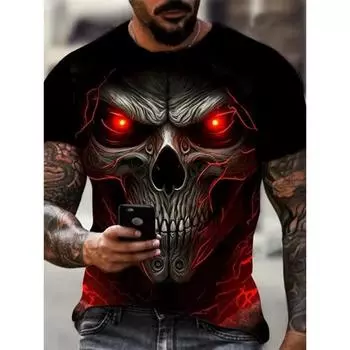 Футболки с принтом ужасов 3D-черепов, мужская летняя уличная одежда, хип-хоп, топы с коротким рукавом и круглым вырезом, футболки со скелетами, повседневная мужская одежда S