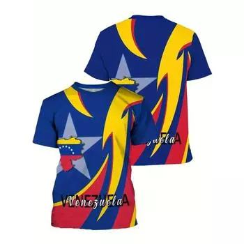 Футболки с принтом «Венесуэла» с 3D-принтом для мужчин, с круглым вырезом и коротким рукавом, свободные футболки, повседневная модная летняя повседневная футболка S