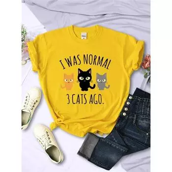 Футболки с принтом Was Normal Cats Ago, женская повседневная многоцветная футболка, хип-хоп, модная летняя футболка с коротким рукавом и круглым вырезом S хаки