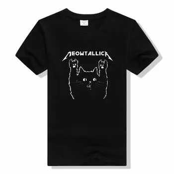 Футболки с принтом «Забавный кот Meowtallica Cat, рок-музыка, рок-музыка, топы унисекс, модные хлопковые топы, футболка с короткими рукавами, унисекс»