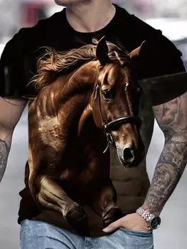 Футболки с принтом животных и лошадей 3D для мужчин и женщин, летние повседневные футболки в стиле хип-хоп в стиле Харадзюку, футболка с классным графическим принтом, новинка, футболка, топ S чёрный