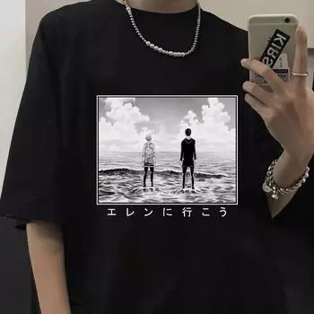 Футболки с японским аниме «Атака Титанов» Eren Yeager Shingeki No Kyojin, футболки с рисунком, женские футболки унисекс, хлопковая футболка в стиле Харадзюку, большие размеры L